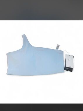 Nike Light Blue One-Shoulder Sports Bra with Black Tag Accent